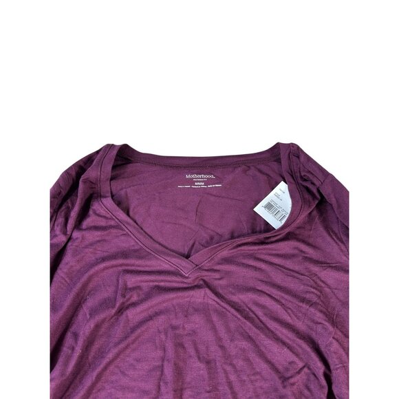 NEW Motherhood Maternity Purple Shirt V Neck Long Sleeve Stretch Size M NWT - Picture 2 of 5